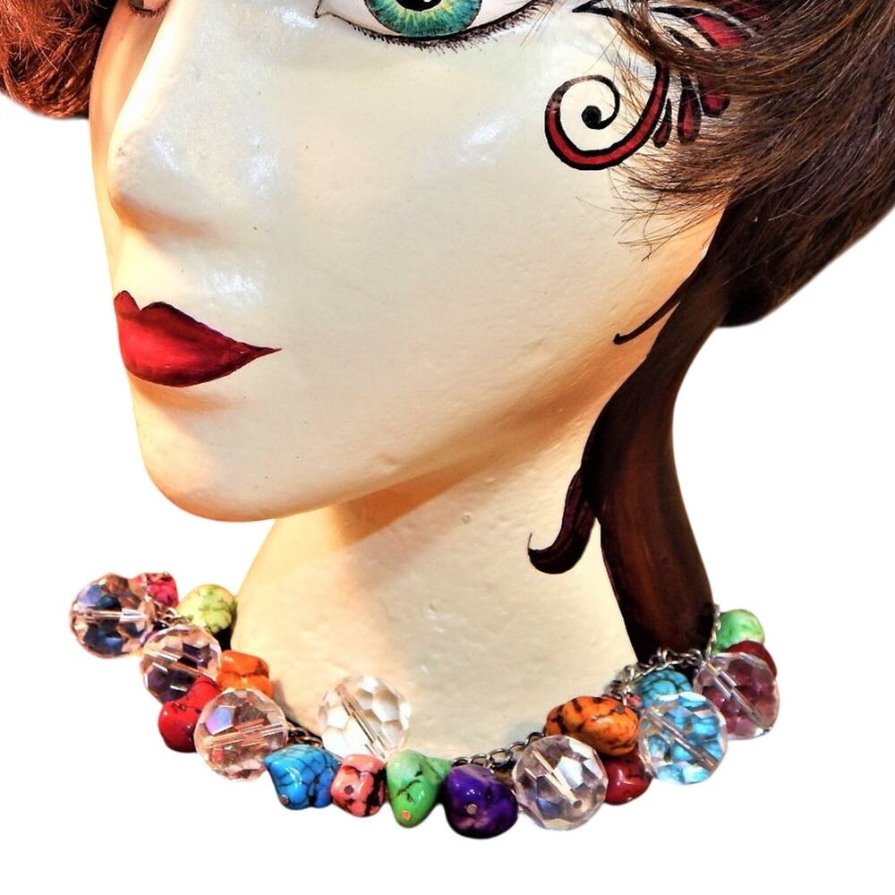 Vintage Vibrant BoHo Gem Stone & Crystal Beads Choker